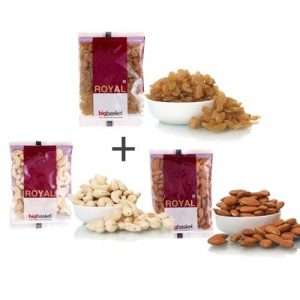 1200462 2 bb combo bb royal almond californian 100gm cashew whole 100gm indian raisins 100gm