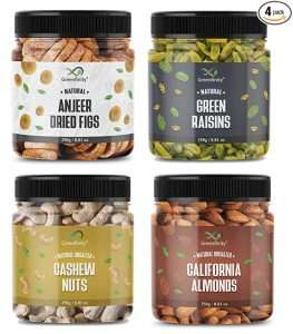 GreenFinity Dry Fruits Combo Pack 1kg Almonds Cashews Nuts Green Raisins Anjeer 250g All Premium.