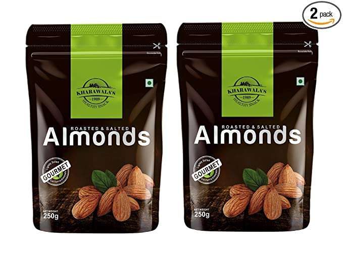 KHARAWALAs California 100 Natural Roasted Salted Almonds Badam Pack of 2 500 GMS 250 GMS Each