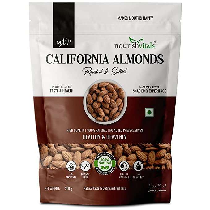 NourishVitals California Roasted and Salted Almonds No Added Oil or Preservatives 200gm