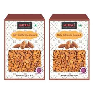 Nutraj 100 Natural Premium Whole Daily Almond 1kg 500gx2 Raw Nutritious Delicious California Badam Rich in Vitamin E Manganese Dry Fruit
