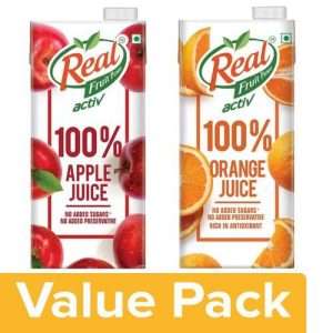 1200444 3 real activ 100 juice orange 1l apple 1l no added sugars preservative