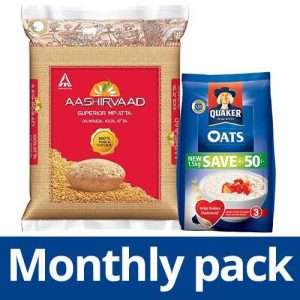1201429 2 bb combo quaker oats 15 kg pouch aashirvaad atta whole wheat 5 kg pouch