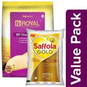 1211924 1 bb combo bb royal mp sharbati atta 5kg saffola gold pro healthy edible oil 2x1l