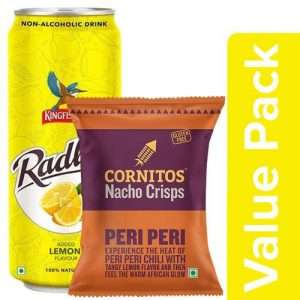 1212788 1 cornitos nacho crisps peri peri 60 g kingfisher radler lemon non alcoholic drink 300 ml