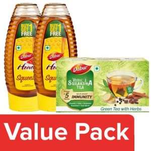 1213176 2 dabur honey 100 pure 400 g buy 1 get 1 free vedic suraksha green tea25 tea bags