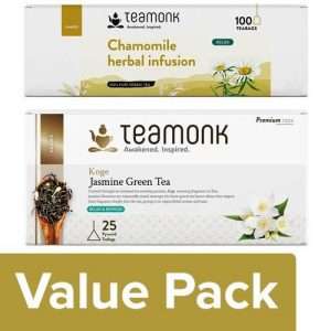 1216929 1 teamonk chamomile herbal infusion 200 g 100 bags jasmine green tea 50 g 25 bags