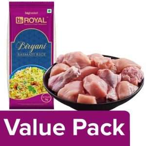 1220958 1 fresho chicken 1 kg bb royal biryani basmati rice extra long 1 kg pouch