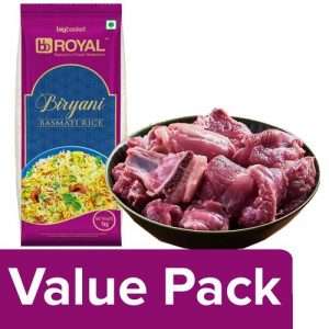 1220959 1 fresho mutton curry cut 1 kg bb royal biryani basmati rice 1 kg pouch