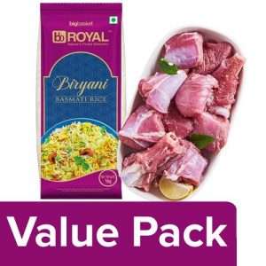 1220961 1 fresho mutton biryani pieces 1 kg bb royal biryani basmati rice 1 kg
